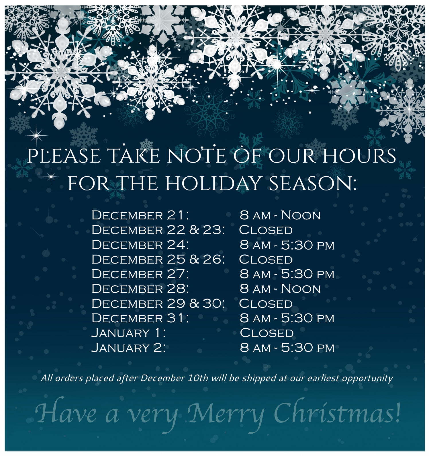 holiday hours